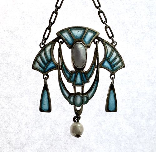 fig 1. Jugendstil Plique a Jour Enamel and Pearl Pendant