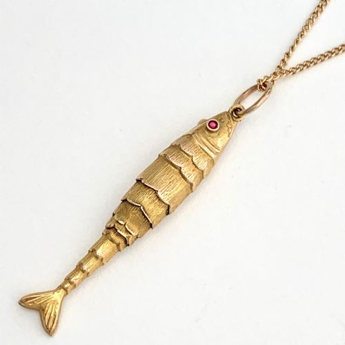 Victorian 9ct Gold Articulated Fish Charm Necklace