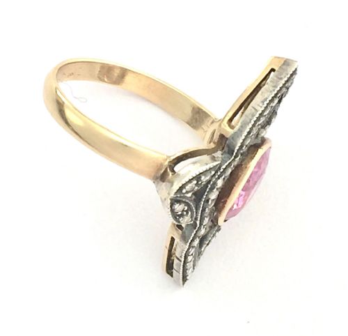 fig 1. Antique Pink Sapphire and Rose-cut Diamond 15CT Gold Navette Ring