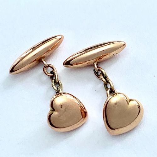 Antique 9ct Rose Gold Heart Torpedo Cufflinks