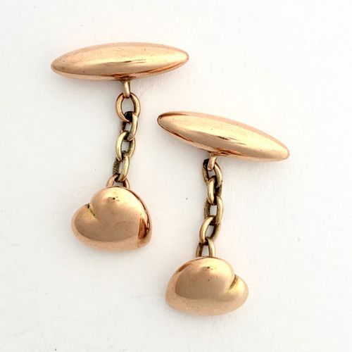 fig 1. Antique 9CT Rose Gold Heart Torpedo Cufflinks