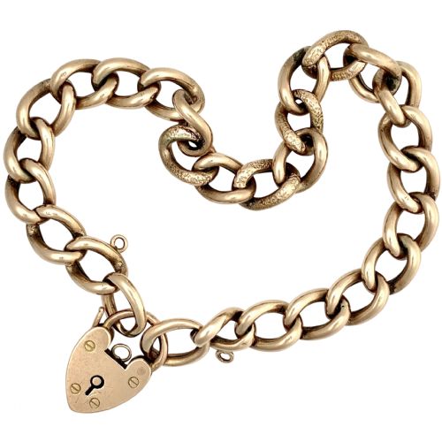Antique 9ct Rose Gold Padlock Curb Chain Bracelet