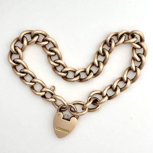 fig 1. Antique 9CT Rose Gold Padlock Curb Chain Bracelet