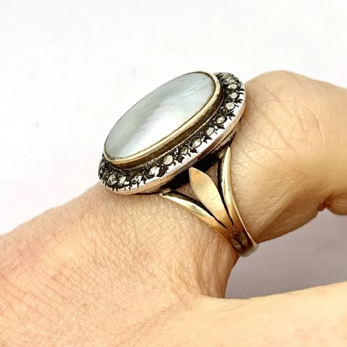 fig 1. Antique Mother of Pearl and Marcasite 18CT Gold Ring
