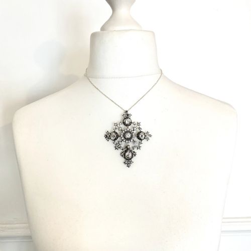 fig 1. Large Georgian Silver Croix de St Lô Black Dot Paste Cross Pendant
