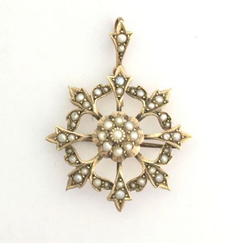 fig 1. Victorian 9CT Gold Seed Pearl Pendant Brooch