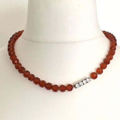 Antique 9ct Rose Gold Clasp Amber Glass Necklace