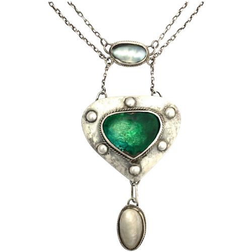 Reserved for G • Arts and Crafts Art Nouveau Enamel and Pearl Silver Necklace