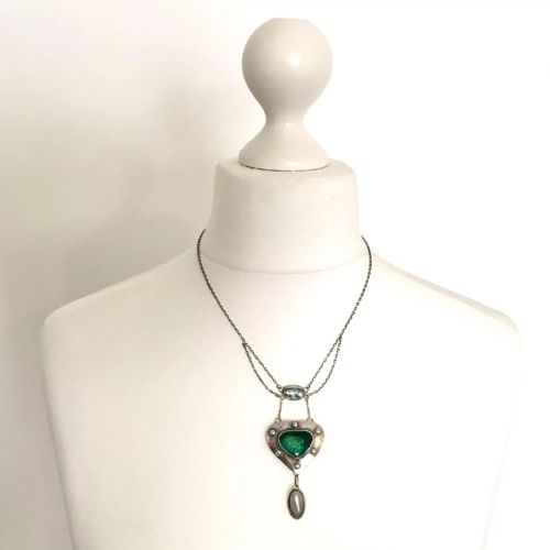 fig 2. RESERVED for G • Arts and Crafts Art Nouveau Enamel and Pearl Silver Necklace