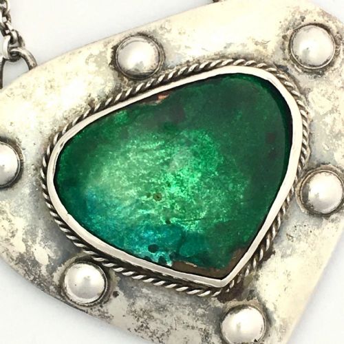 fig 4. RESERVED for G • Arts and Crafts Art Nouveau Enamel and Pearl Silver Necklace