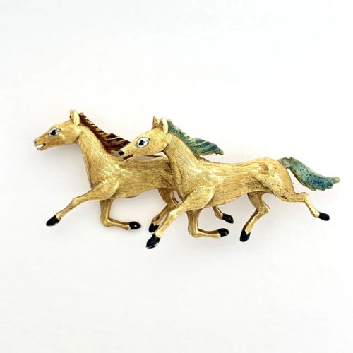 Vintage Italian 18ct Gold Enamelled Horse Brooch