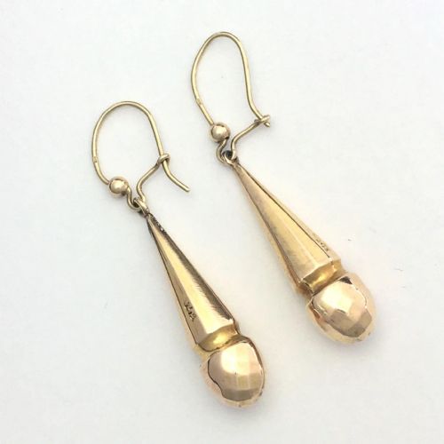 fig 1. RESERVED • Victorian 9CT Gold Torpedo Drop Earrings
