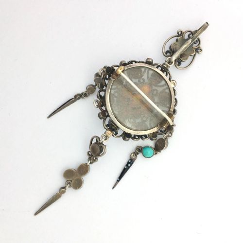 fig 1. Antique Turquoise, Seed Pearl and Enamel Silver Locket Pendant/Brooch