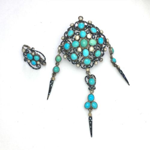 fig 2. Antique Turquoise, Seed Pearl and Enamel Silver Locket Pendant/Brooch