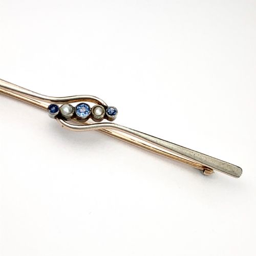 Art Deco 15ct Gold Sapphire and Seed Pearl Brooch