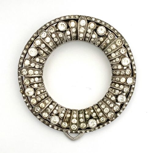 Large Art Deco Silver Paste Circle Dress Clip