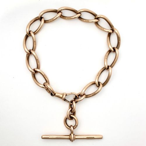 Heavy Victorian 9ct Rose Gold Chain Bracelet with T Bar