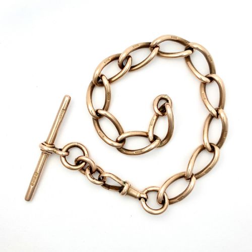 fig 1. Heavy Victorian 9CT Rose Gold Chain Bracelet with T Bar