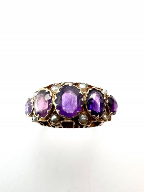 fig 2. Victorian Amethyst and Pearl 9CT Gold Five Stone Ring