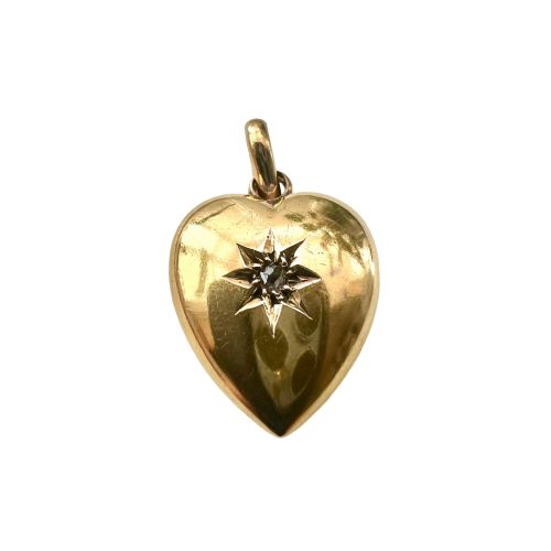 1897 HALLMARKED VICTORIAN 15CT GOLD DIAMOND STAR PUFFY HEART PENDANT