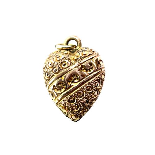 VICTORIAN 9CT GOLD ORNATE PUFFY HEART PENDANT
