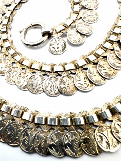 VICTORIAN SILVER ENGRAVED COIN NECKLACE - ADDITIONAL PHOTO 2
