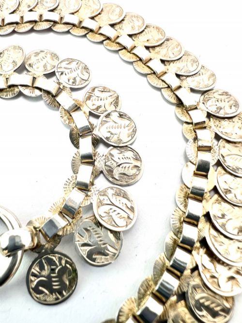 VICTORIAN SILVER ENGRAVED COIN NECKLACE - ADDITIONAL PHOTO 3