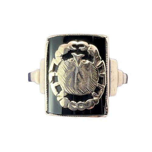 Vintage 9CT Gold Onyx Crab Cancer Zodiac Ring