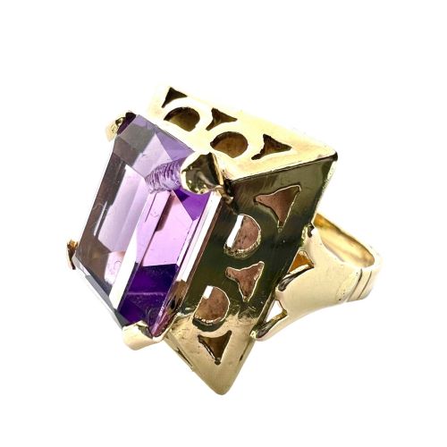 Vintage 1940s 14ct Gold Square Amethyst Ring