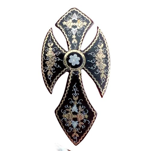 LARGE VICTORIAN GOLD AND SILVER PIQUE CROSS CRUCIFIX BROOCH