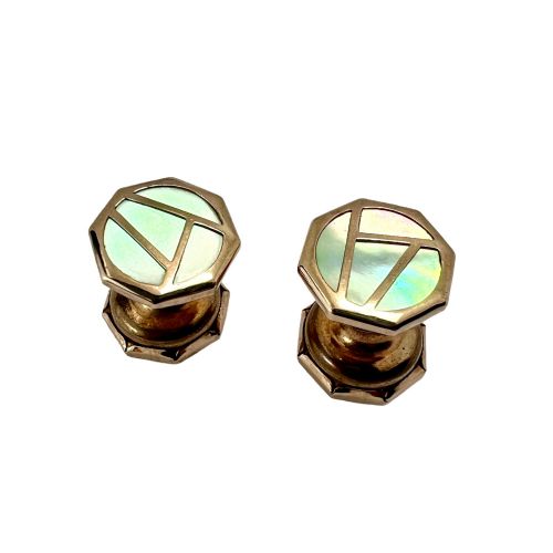 Art Deco 9ct Gold Mother of Pearl Retractable Chain Cufflinks