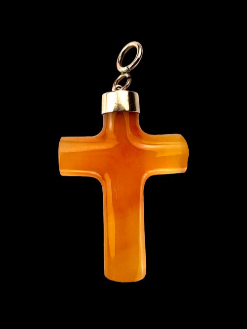 VICTORIAN GOLD CARVED AGATE CROSS PENDANT - ADDITIONAL PHOTO 6