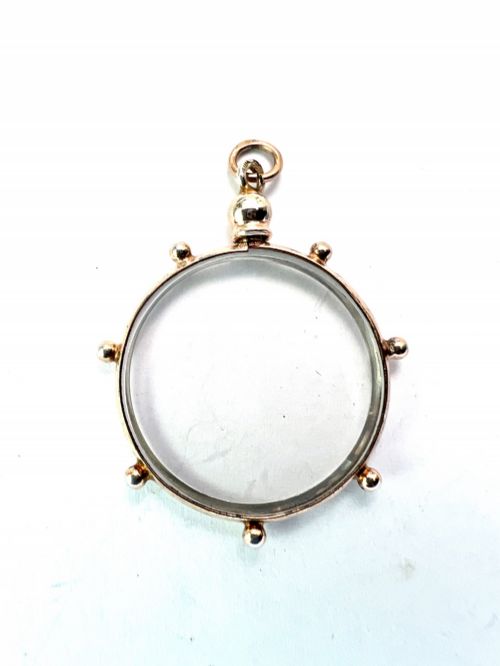 ANTIQUE GOLD ON SILVER GLASS TOP SCREW LOCKET PENDANT - ADDITIONAL PHOTO 4