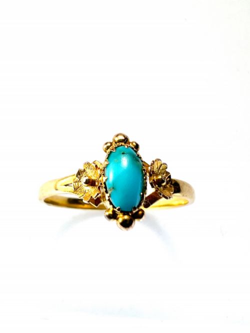VICTORIAN 18CT GOLD TURQUOISE ARTS AND CRAFTS FLOWER RING - ADDITIONAL PHOTO 1
