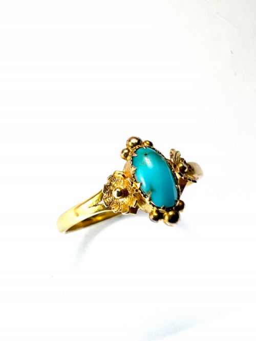 VICTORIAN 18CT GOLD TURQUOISE ARTS AND CRAFTS FLOWER RING - ADDITIONAL PHOTO 2