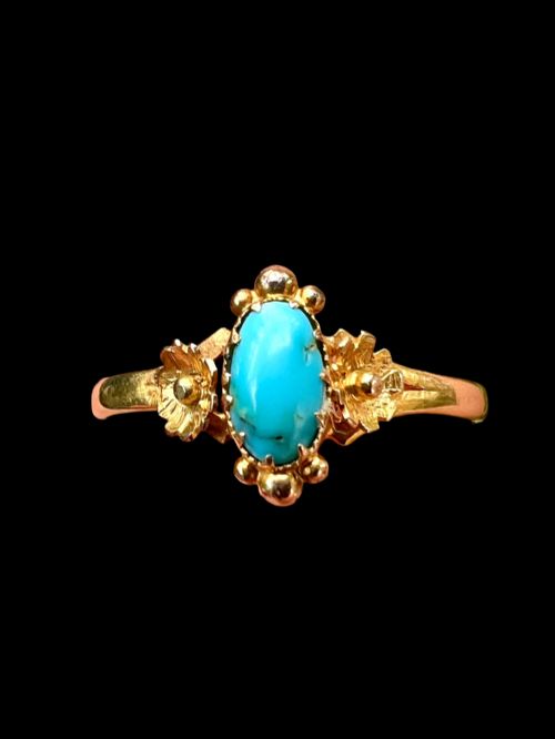 VICTORIAN 18CT GOLD TURQUOISE ARTS AND CRAFTS FLOWER RING - ADDITIONAL PHOTO 5