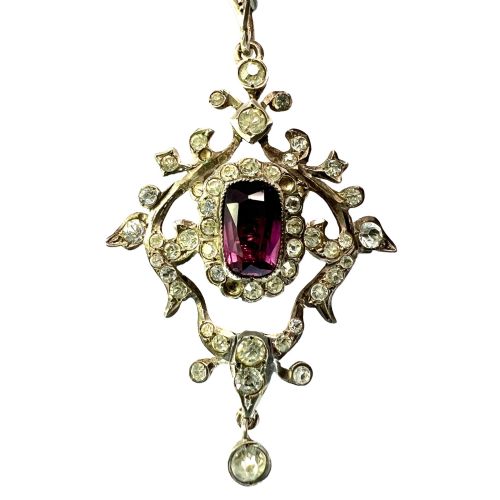 Edwardian Silver Paste Amethyst Lavalier Pendant Necklace