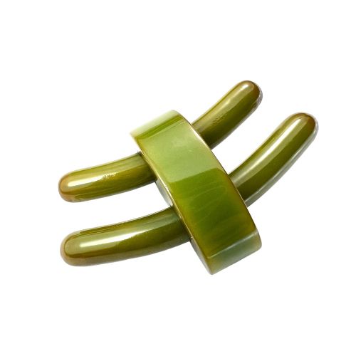 Art Deco Apple Juice Olive Green Bakelite Brooch