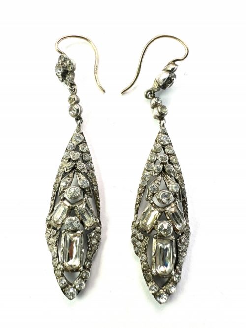 ANTIQUE GOLD AND SILVER BAGUETTE PASTE DROP EARRINGS - ADDITIONAL PHOTO 2