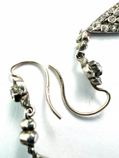 ANTIQUE GOLD AND SILVER BAGUETTE PASTE DROP EARRINGS - ADDITIONAL PHOTO 5
