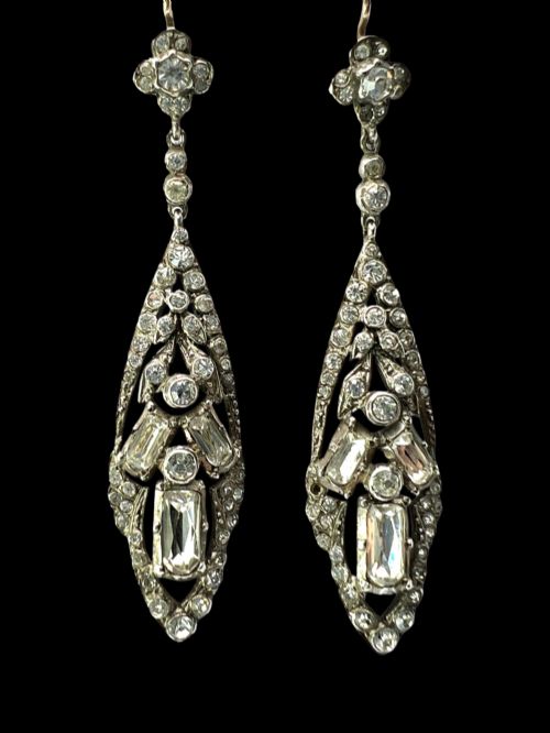 ANTIQUE GOLD AND SILVER BAGUETTE PASTE DROP EARRINGS - ADDITIONAL PHOTO 6