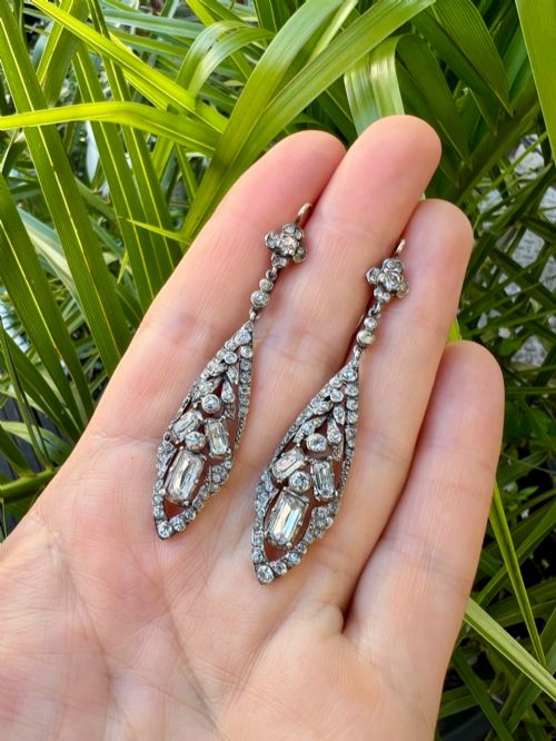 ANTIQUE GOLD AND SILVER BAGUETTE PASTE DROP EARRINGS - ADDITIONAL PHOTO 8