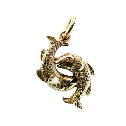 Vintage 9ct Gold Double Fish Pisces Charm Pendant
