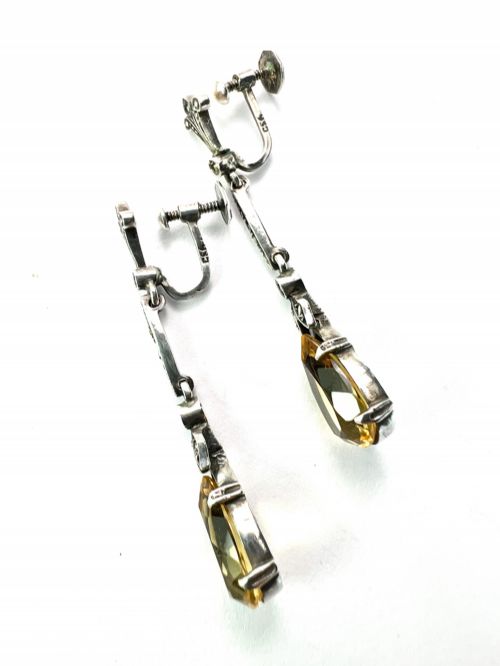 VINTAGE CITRINE TEARDROP MARCASITE EARRINGS - ADDITIONAL PHOTO 3