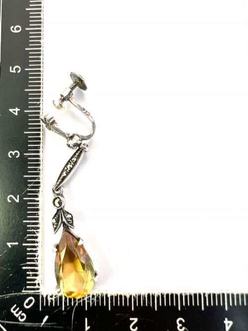 VINTAGE CITRINE TEARDROP MARCASITE EARRINGS - ADDITIONAL PHOTO 5
