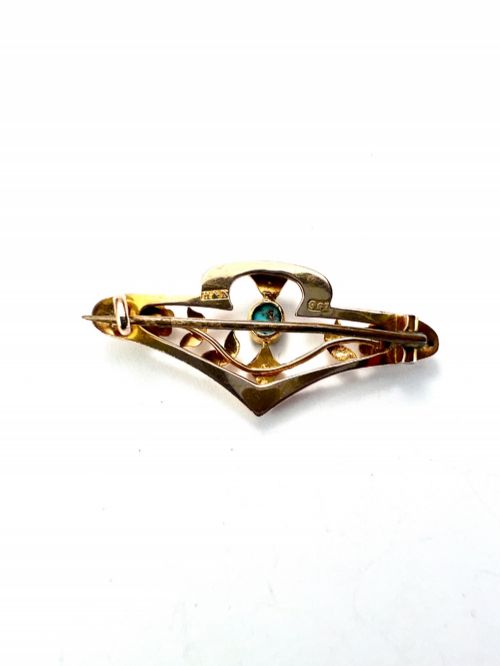 EDWARDIAN 9CT GOLD TURQUOISE PEARL FLORAL BROOCH - ADDITIONAL PHOTO 1