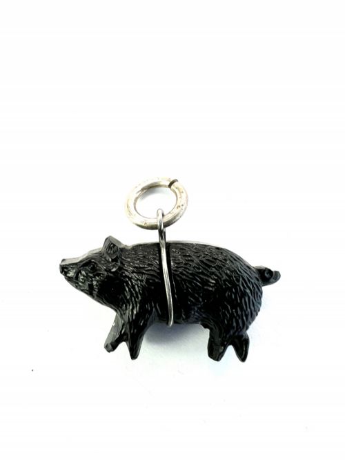 fig 1. Rare Antique Glass Lucky Pig Silver Charm Pendant