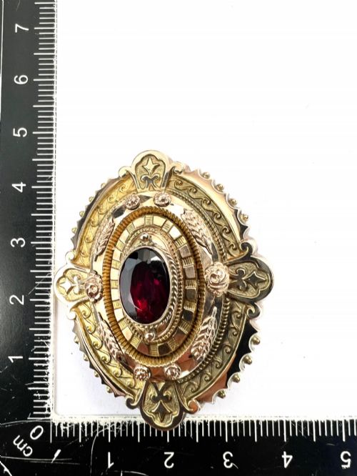 LARGE VICTORIAN GOLD GARNET ETRUSCAN REVIVAL LOCKET BROOCH - ADDITIONAL PHOTO 6