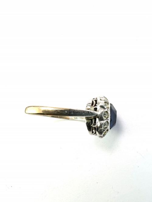 ANTIQUE SAPPHIRE PASTE GOLD AND SILVER HALO RING - ADDITIONAL PHOTO 3