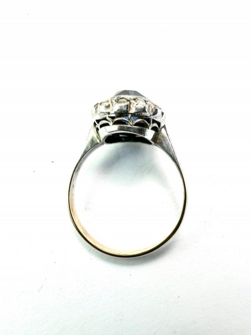ANTIQUE SAPPHIRE PASTE GOLD AND SILVER HALO RING - ADDITIONAL PHOTO 4